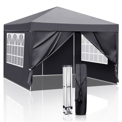 3Mx3M Gazebo Marquee Pop Up Canopy Outdoor Garden Party Tent w/4 Sidewalls Grey