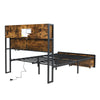 Double Metal Bed Frame with LED, Charging Port, Storage Headboard & Footboard