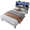 UPHOLSTERED PLATFORM BED 3FT SINGLE BED FRAME WITH LED STORAGE HEADBOARD GREY