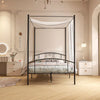 Double Size Metal Canopy Bed Frame 4-Poster Modern Platform Wooden Slat Support
