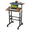 2-Tier Adjustable Standing Desk Mobile Sit Stand Desk Office Laptop Cart