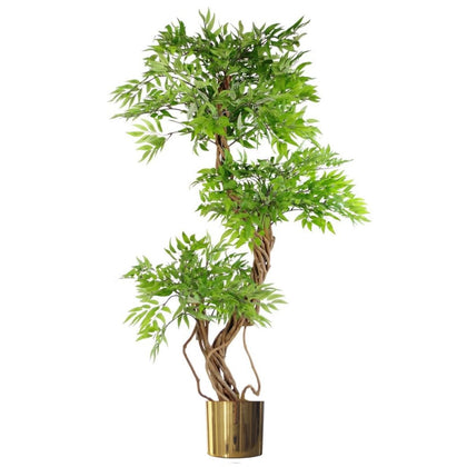 Large Artificial Potted Tree Japanese Fruticosa Ficus Gold Metal Planter 140cm