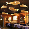 Wooden Rattan Pendant Light Fish Shape Hanging Ceiling Lamp LED Chandelier Shade