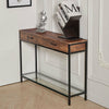 Wood Side Console Table with 2 Drawers Clear Glass Bottom Shelf Hallway Kitchen