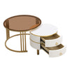 Round Nesting Nest Coffee Table Set with Storage 2 Drawer White Side End Tables