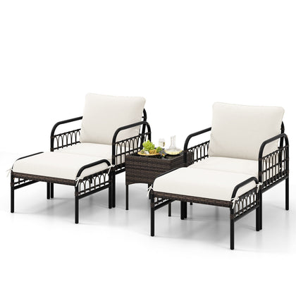 5Pcs Outdoor Wicker Woven Chair Set Garden Furniture Set with Table & Ottomans