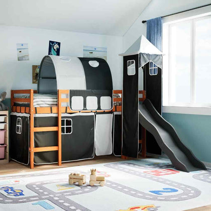 ' Loft Bed with Tower White&Black 90x200 Solid Wood Pine T8E2