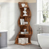 Corner Shelf 5 Tiers, Bookshelf Bookcase Wooden Storage Rack Rustic Book Shelves