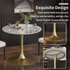 Round Dining Table Marble Modern Tulip Table Slate Tabletop Golden Pedestal Base