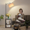 Floor Lamp with Table Shelves Linen Lampshade Standing Lamp Bed Sofa Side Table