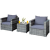 3 PCS Patio Wicker Bistro Set Outdoor Rattan Sofa Set Conversation Furniture