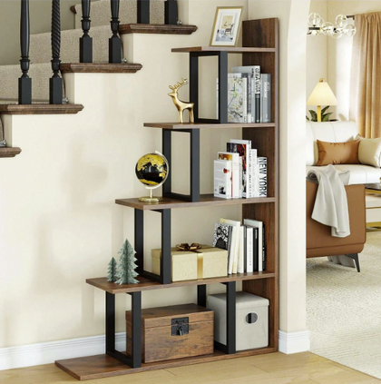 5-Tier Bookshelf L-Shaped Freestanding Ladder Storage Display Shelves Bookcase