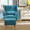 Tiffany Blue Linen Armchair Wing Back Cocktail Accent Chair with Footstool Sofa