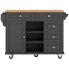 Rolling Kitchen Island Storage Trolley with Wood Effect Top & 5 Drawers Black