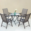 Garden Table Folding Mesh Chair Balcony Coffee Bistro Furniture w/ Umbrella Hole