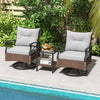 3 Piece Patio Swivel Rocker Set Wicker Rocking Chairs w/ Back Cushions