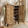 Modern Wood Shoe Storage Unit w/ 5 Compartments & Black Handles, 80x35x110cm