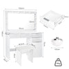 Large White Dressing Table Stool Set with Dimmable LED Light Mirror & UK Socket