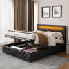LED Bed Frame Faux Leather Gas Lift Up Ottoman Storage Bed 4ft6 Double Bed Black