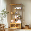 Tall Bamboo Bookcase Ladder Open Bookshelf with Cabinet for Living Room Library