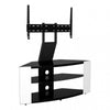 Curved Glass TV Stand for Up To 65" Gloss, Open Storage, White with Black Glass