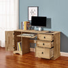 Solid Pine Computer Desk Home Office Table with 1 Door 3 Drawers Storage Waxed