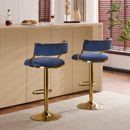 2pcs Thick Corduroy Bar Stools Breakfast Kitchen Chair Swivel Bar Stool