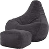 Cord Recliner Bean Bag Chair with Footstool - Comfortable Lounge Seat