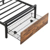 Single Metal Bed Frame with LED, Charging Station, Storage Headboard and Drawer