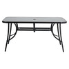 Black Tempered Glass Garden Dining Table Outdoor Large Coffee Table+Parasol Hole
