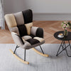 Ergonomic High Back Rocking Chair Linen Patchwork Rocker Armchair Recliner Seat
