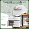 Rolling Lateral File Cabinet Printer Stand 5-Drawer Chest with Door-White