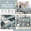 3-Tier Console Table Wooden Sofa Side Table W/ Storage Shelves & 3 Drawers