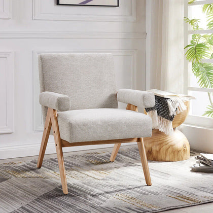 Modern Armchair Sofa Lounge Accent Linen Fabric Wood Frame Comfy Reading Chair