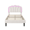 3ft Single Velvet White Upholstered Bed Frame w/ LED Headboard & Solid Wood Slat