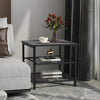 Black 3-Tier Small End Table Square Side Table with Steel Grid Storage Shelves