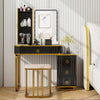Modern Dressing Table & Stool Set w/Mirror RGB Lights 7 Modes & Charging Station