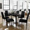 Black Tempered Glass Dining Table with 6 PU Leather Chairs Elegant Kitchen Set