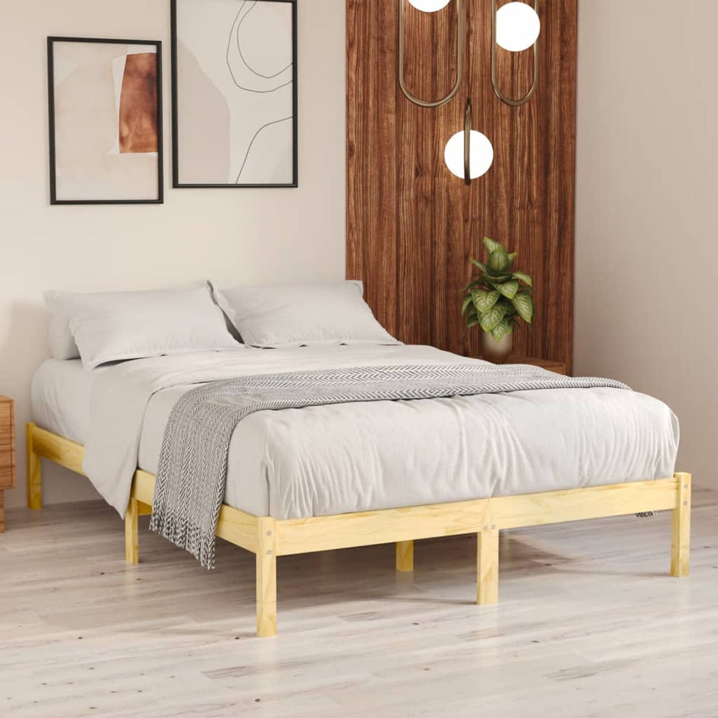 Lechnical Bed Frame Solid Wood Pine 140x190 ,Bed Frame,Bed Frame Modern C5V8