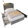 3FT SINGLE BED UPHOLSTERED STORAGE BED FRAME WITH HEADBOARD, LAMP AND 4 DRAWERS