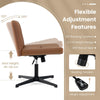PU Leather Upholstered Armless Cross Legged Office Desk Chair No Wheels(Brown)