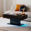Coffee Table Black High Gloss Tea Table with LED RGB Lights 2 Hidden Storage