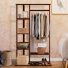 Rustic Bamboo Clothes Rail Garment Rack Corner Hanging Stand with Shelves