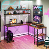 L-Shaped Gaming Desk Reversible Corner Computer PC Desk w/ Hutch Brown