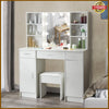 Dressing Table With Drawers Mirror Stool Set Makeup Desk Vanity Table + 10 Bulbs