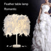 Elegant Fluffy White Feather Table Lamp Nightstand LED Lights Decor Night Light