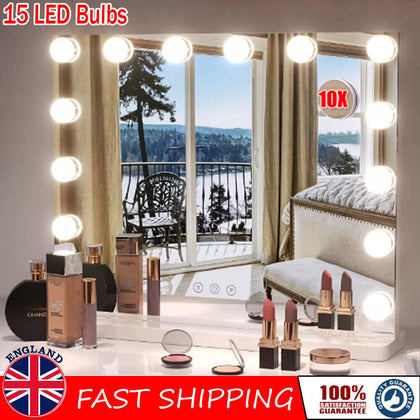 15 LED Hollywood Vanity Makeup Mirror Table Wall Light Mirror Dimmable Light Up