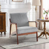 Wooden Frame Accent Armchair Corduroy Fabric Rattan Arm Padded Seat Single Sofa