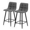 Pair of Bar Stools Grey Square Padded Seat Metal Legs Breakfast Stools Modern