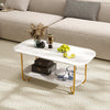 Modern 2-tier Tea Table Faux Marble Top Coffee Table-White
